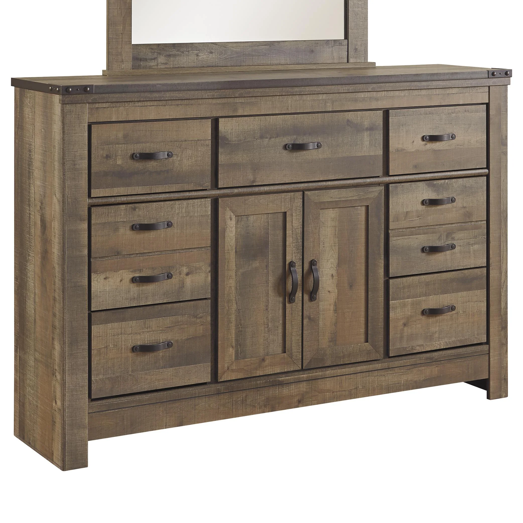 Trinell B44632 Rustic Dresser with Doors & Top Banding Household Furniture Dressers